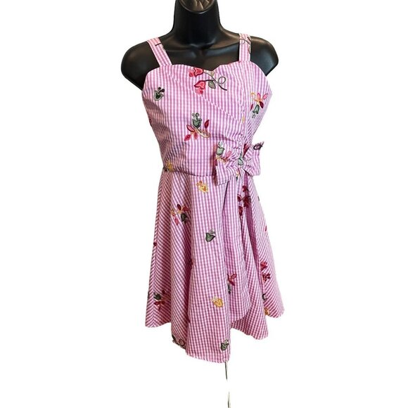 Rare Editions Dresses & Skirts - Vintage Y2K Rare Editions Pink White Gingham Fit and Flare Embroidered Dress